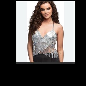 Silver Sequin Fringe Halter Top.26